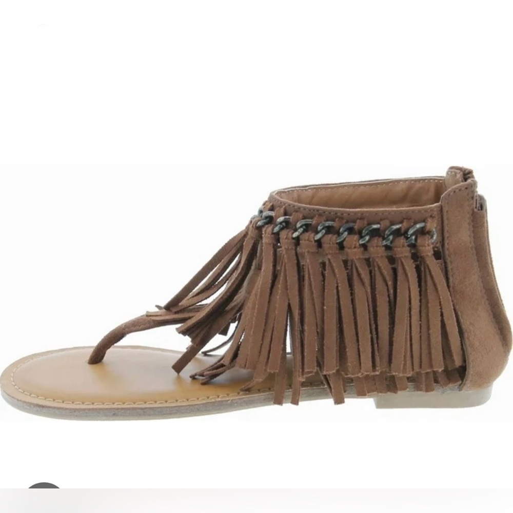 NOT RATED Genuine leather fringe sandals with zipper in back